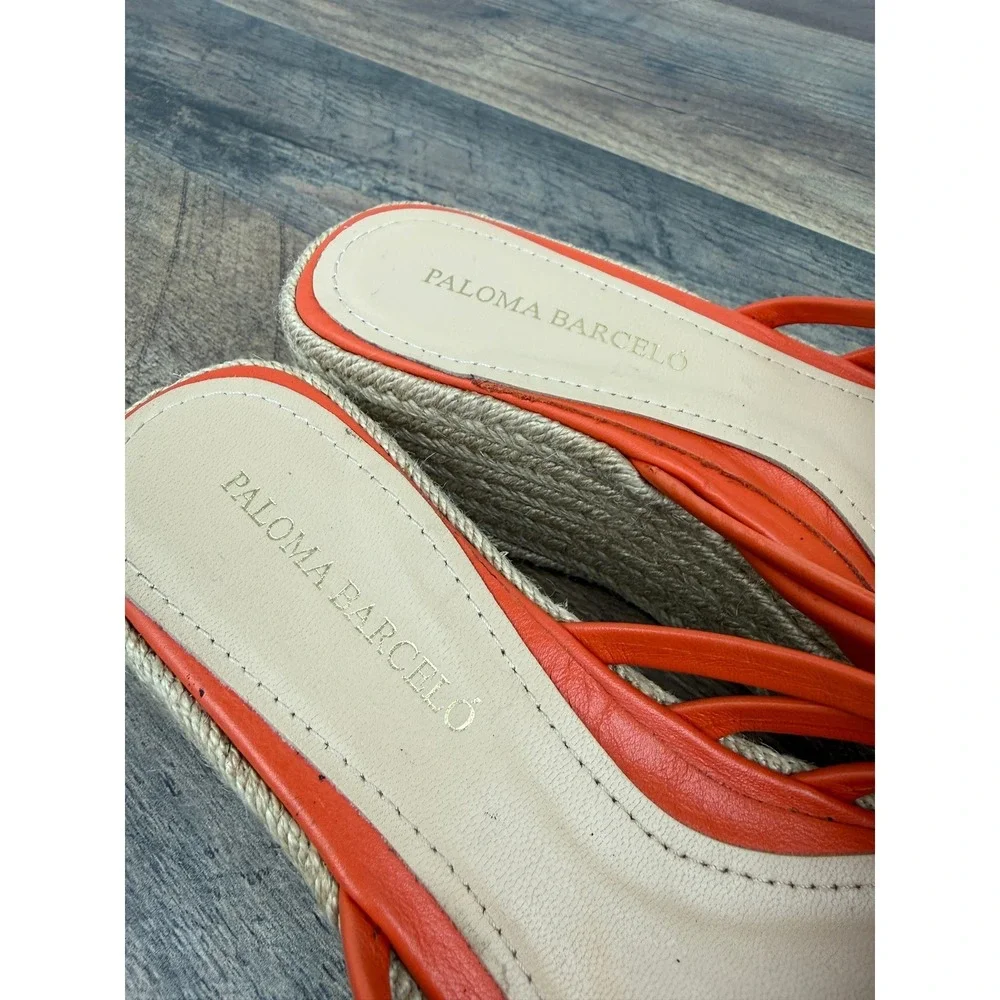 Paloma Barcelo Belinda Wedge Espadrille Platform Sandals Orange Napa Leather 39